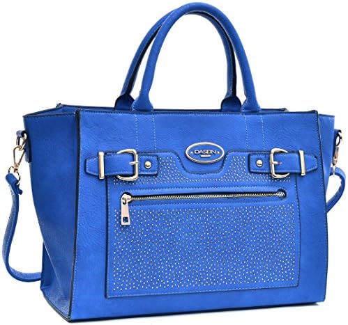 Dasein Faux Leather Belted Medium Tote Satchel Shoulder Bag (Blue - 6628)
