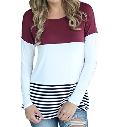 A Aura Women Round Neck Long Sleeves Color Blocked Lace Back T-Shirts