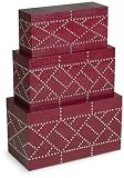 Set of 3 Red Faux Leather Nailhead Decorative Boxes