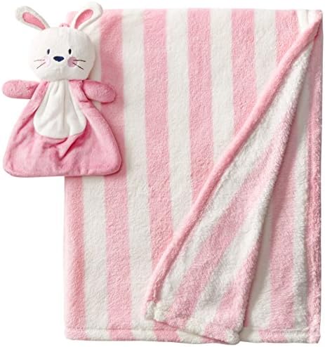 Lovespun Baby-Girls Newborn 2 Piece Blanket with Bunny Plush Toy