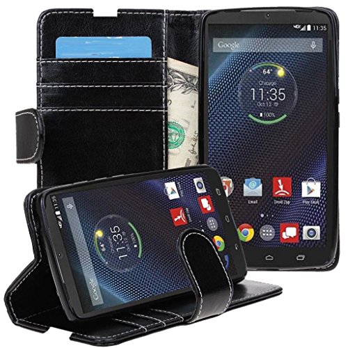 Motorola DROID Turbo Ballistic Nylon Case ,Leevin(TM) Flip Wallet Leather Case Soft Cover with Stand Card Holder for Motorola DROID Turbo (Only Fit Ballistic Nylon) XT1225 Black