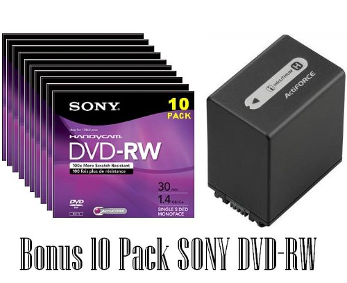 Sony Actiforce Hybrid InfoLithium Super Quick Charge Battery for the Sony DCRDVD203 DCRDVD205 DCRDVD405 & DCRDVD505 DVD Handycam Camcorder With 10 Pack of Sony DVDRW