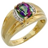 10k Gold Satin Finish Center Diamond Mens Ring, w  Brilliant Cut Diamonds and 9x7mm Oval Cut Mystic...