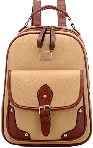 Hot Women Vintage Pu Leather Travel Shoulder Satchel Backpack School Bag Handbag (Khaki)