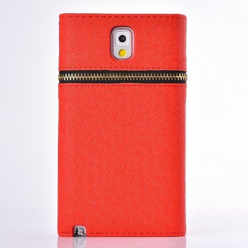 MaxMall Colorful Fashion Zipper Leather Wallet Credit Card Slots Flip Case Stand Cover for Samsung Galaxy Note 3 Note III N9000 - Red
