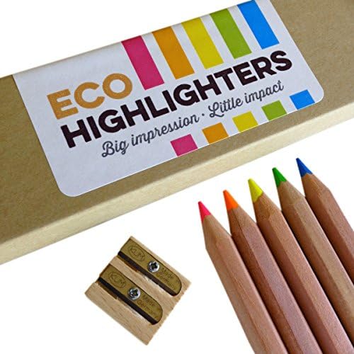 Eco Highlighter Gift Box Set - Includes 5 Highlighter Pencils and a Jumbo Sharpener