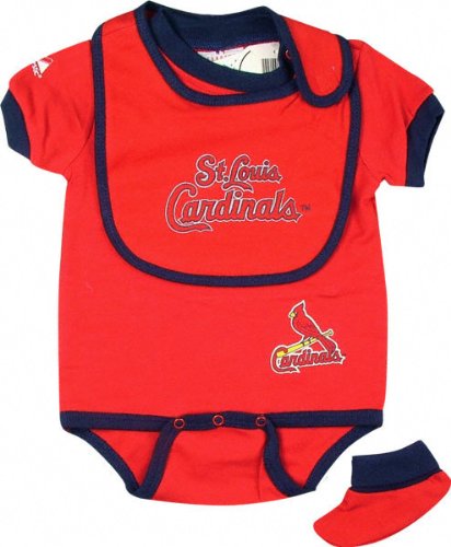 MLB Infant/Toddler Boys' St. Louis Cardinals Onesie Bib & Bootie Set (Red, 24 Months)