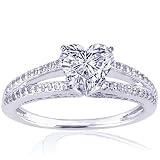 1.35 Ct Heart Shaped Diamond Engagement Ring Pave 2 Row Split Band 14K VS2-G GIA