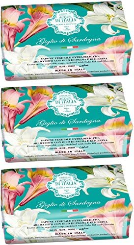 Hanorah: "Giglio di Sardegna" Extra Gentle Vegetable Soaps, "Acque di Italia" Line * 7 Ounce (200gr) Packages (Pack of 3) * [ Italian Import ]