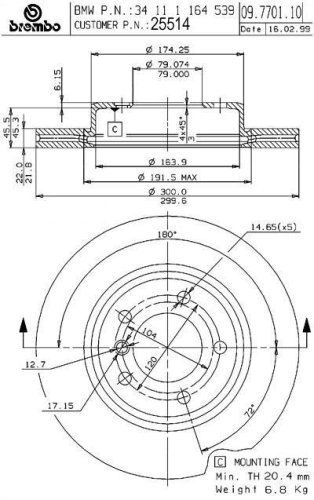 Brembo 25514 Front Disc Brake Rotor