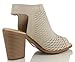 Soda Women's Kirby Perforated Peep Toe Slingback Stacked Heel Ankle Bootie
