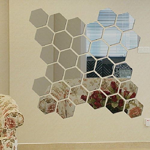 Modern Creative 3D Silver Mirror Geometric Hexagon Acrylic Wall Bedroom Living Room Stickers Decor DIY Gift