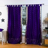 Indo Purple Tab Top Sari Sheer Curtain (43 in. x 84 in.)