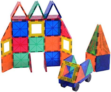 Joy Mags Magnetic Tiles Clear Building Blocks Construction Stacking Toys Set (60 Pieces)