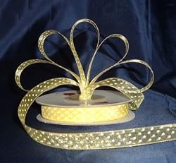 Organza Polka Dot Ribbon -3/8"- Yellow/White Dots - 25 Yards (75 Ft)