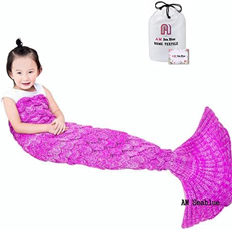 Handmade Mermaid Tail Blanket for Kids , Crochet Mermaid Living Room Sleeping Bag, All Seasons Seatail Sleeping Bag Blanket 140cmX70cm(55.1x27.6 inch) (608 Kids Light Pink)