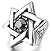 Men's Large Stainless Steel Ring Agate Silver Tone Black Lucky Jewish Star Of David