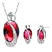 J.MOSUYA Swarovski Element Crystal Ruby Jewelry Set For Women, 18k White Gold Plated Necklace Earring Set Red