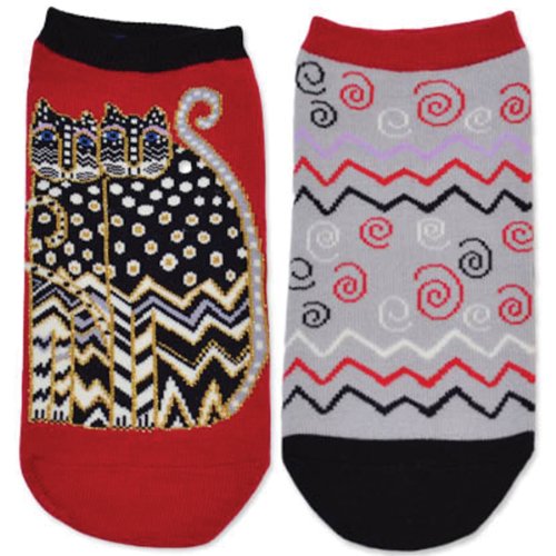 Laurel Burch Women's Polka Dot Felines 2 Pair Pack, Red, 9 -11