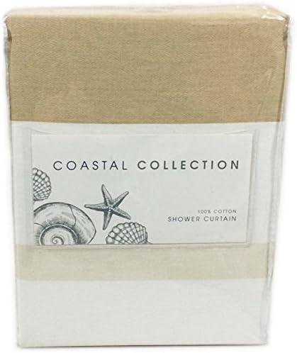 100% Cotton Shower Curtain Nautical Rope Marine Design Fabric Shower Curtain Boating Ocean Lake Seashore Wide Stripes (Tan/Beige)