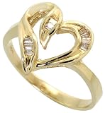 14k Yellow Gold Heart Ring 1/2 (13mm) wide, w/ 0.10 Carat Baguette Diamonds