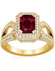 18K Yellow Gold Cushion Cut Ruby Ring With Sidestones
