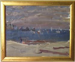 Monterey Harbor Near Fisherman's Wharf, Original Seascape Oil Painting on Canvas By Carmel Artist Victor Di Gesu - Framed Artwork