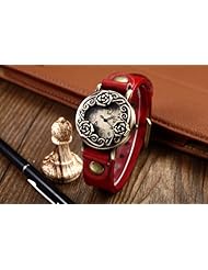 Youyoupifa Lady Flower Vintage Style Dance Numbers Alloys Dial Red Leather Strap Quartz Watch