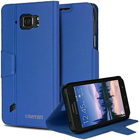 Galaxy S6 Active Case, CoverBot Samsung Galaxy S6 Active Flip Wallet Case BLUE with Stand. Slim Style with Folio Flip Cover (Fits Samsung Galaxy S6 Active Only)