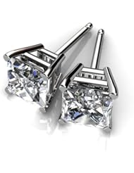 14KT White Gold An Elegant Pair of Certified Perfectly Matched Princess Cut Diamond Studs. 4 CTW