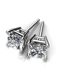 14KT White Gold An Elegant Pair of Perfectly Matched Princess Cut Diamond Studs Set 4 CTW