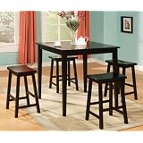 5pc Counter Height Dining Table & Stools Set Black Finish