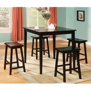 5pc Counter Height Dining Table & Stools Set Black Finish