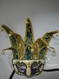 Venetian Jester Style Masquerade Papier Mache Mask in Green
