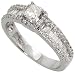 14k White Gold Solitaire Ring 1/4 (6mm) wide, w/ 0.32 Carat (Center) & 0.70 Carat (Sides) Round Brilliant & Baguette Diamonds