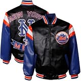 MLB New York Mets Black Pleather Varsity Full Zip Jacket (X-Large)