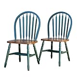 Set Of 2 Green and Oak Finish Windsor Dining Chairs