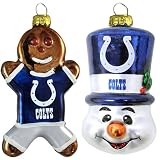 NFL Indianapolis Colts Blown Glass Gingerbread Man & Top Hat Snowman Ornament 2-Pack