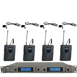 V2go UHF 4 Channel 128 Selectable Frequency Lavalier (Lapel) Wireless Microphone System by 