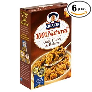 Quaker 100% Natural Granola Cereal, Oats, Honey and Raisins, 14-Ounce Boxes (Pack of 6) by Quaker