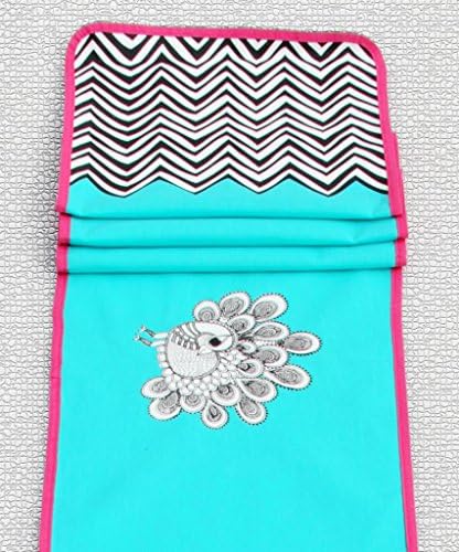 Folkloric 100-Percent Cotton, Machine Washable, Peacock, Chevron, Table Runner (13 x 90 inches), Turquoise Blue