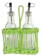 Hand Woven Kiwi Green Painted Willow Basket with Two 6oz Large Glass Oil Bottles - Two Sets
