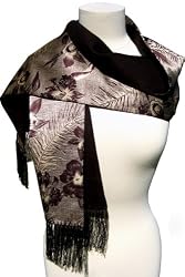 SilkNOW Deep Red on Ivory Background Scarf 100% Silk Satin with Fine Printed Beautiful Multi Colored Floral Pattern Reverses to Deep Red 100% Wool