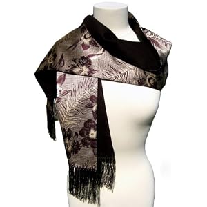 Buy SilkNOW Deep Red on Ivory Background Scarf 100% Silk Satin with Fine Printed Beautiful Multi... by SilkNOW