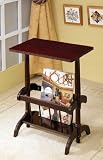 Cherry finish wood parquet top tea side table with magazine rack underneath