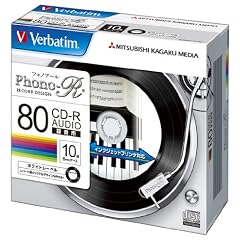 三菱化学メディア Verbatim 音楽用CD-R 80分 1回録音用 「Phono-R」 24倍速 5mmケース 10枚パック レコードデザインレーベル ホワイト MUR80PHW10V1