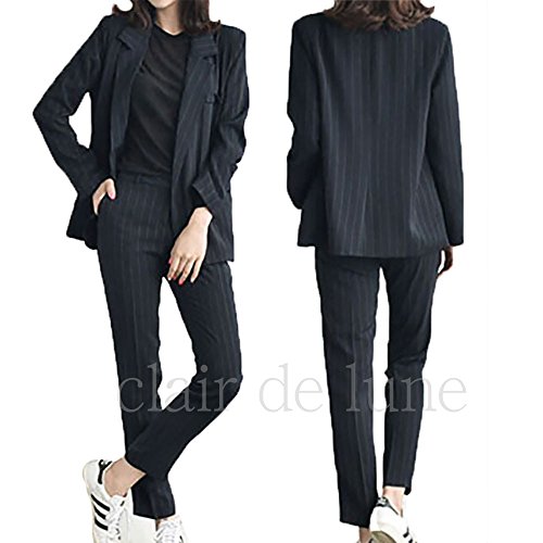 レディース スーツ ２点セット！ストライプ ジャケット ＆ パンツ clair de lune(クレールドリュンヌ）S M L XL