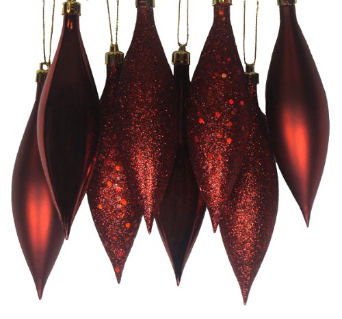 8ct Burgundy Shatterproof 4-Finish Finial Drop Christmas Ornaments 5.5