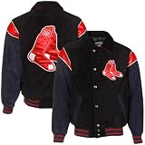 MLB Boston Red Sox Black-Navy Blue Split Suede Full Zip Jacket (Medium)