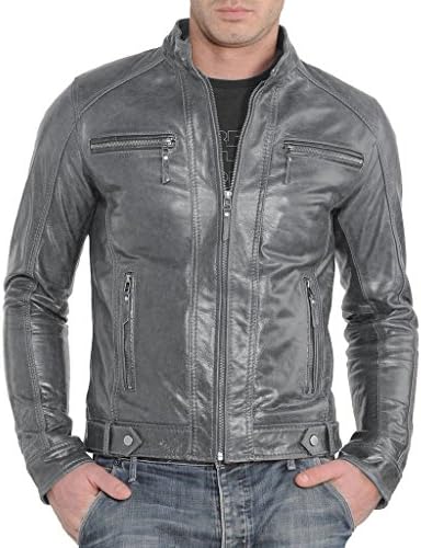 SkinBazar Mens Leather Jacket MJ 402 XS Gray